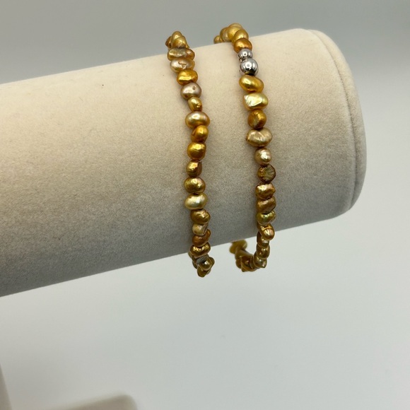 Silpada Bronze Silver Beaded Stretch Bracelet Pair Freshwater Pearls Silver Bead - Picture 7 of 8